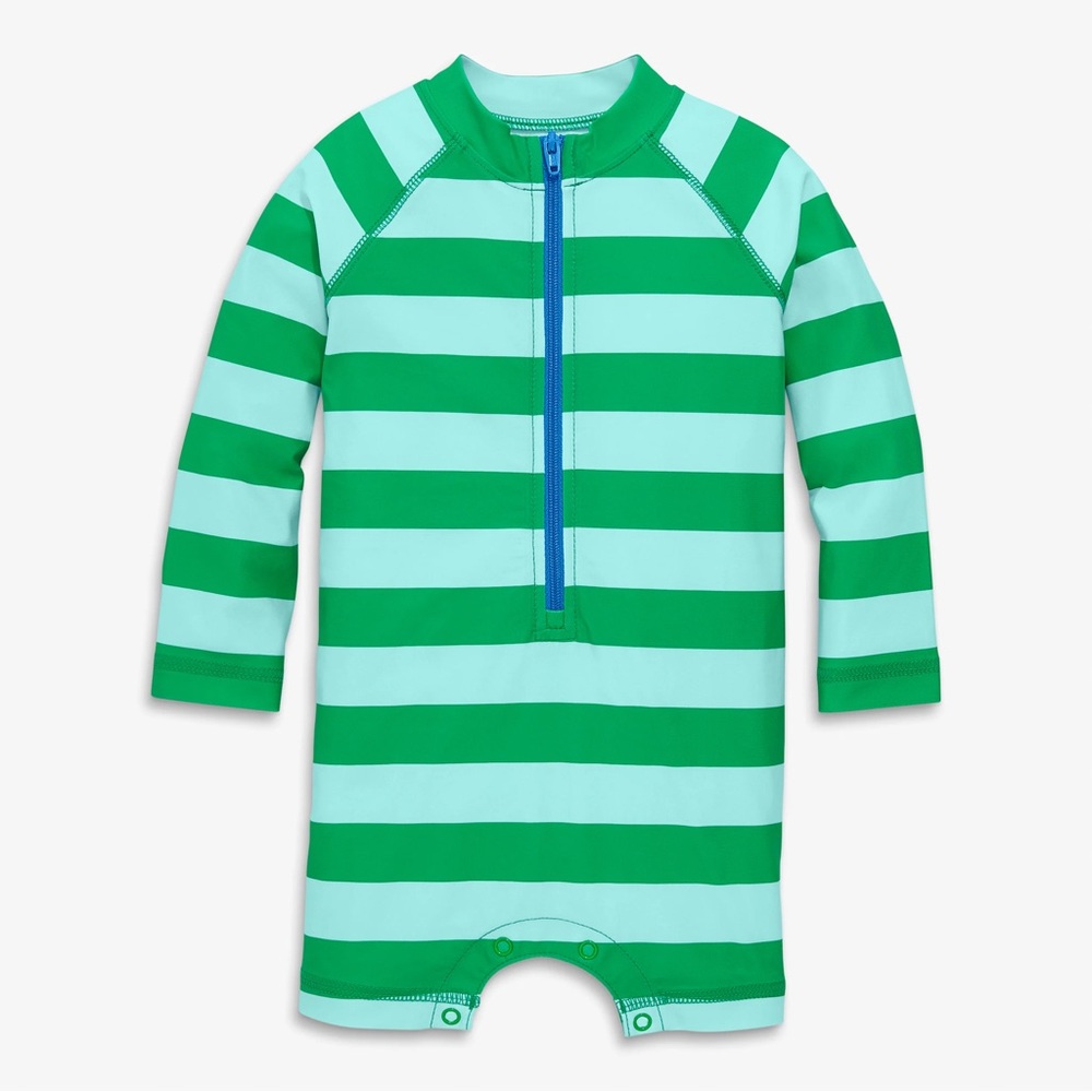 Primary Kids Swim Rashguard - Green and Light Aqua Stripes